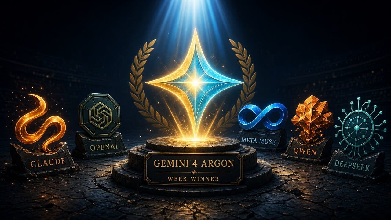 AI logo battle - Gemini 4 Argon as week winner among Claude, OpenAI, Meta Muse, Qwen and DeepSeek